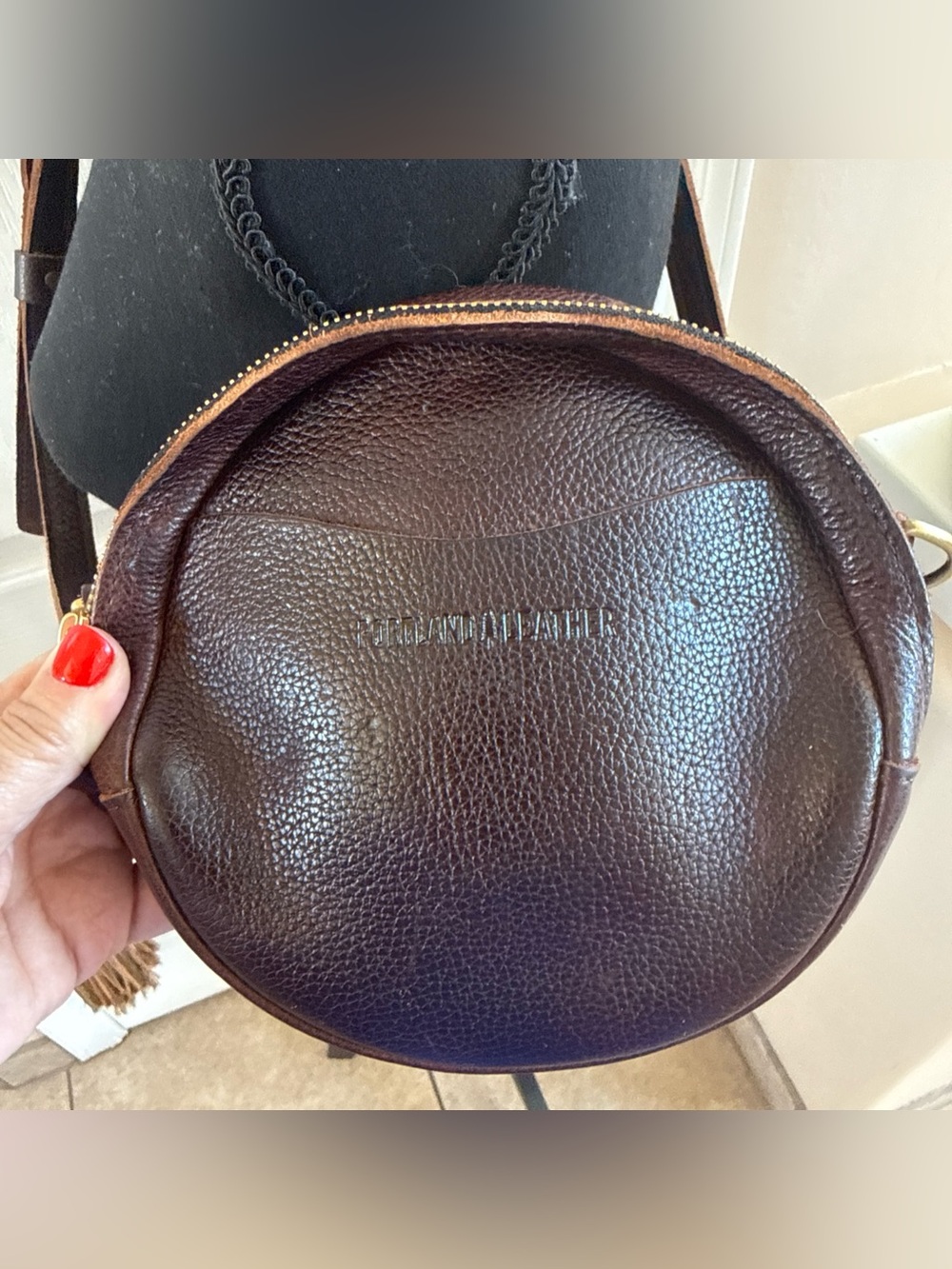 Portland Leather Co Round Brown Leather Crossbody Bag